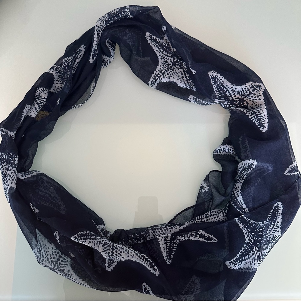 Sax Navy Infinity Scarf with White Starfish - Picture 4 of 5